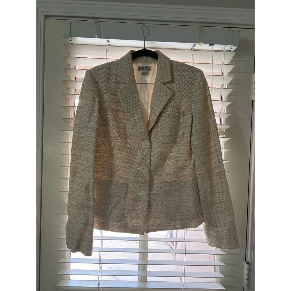 Michael Kors 6 beige and gold three button blazer